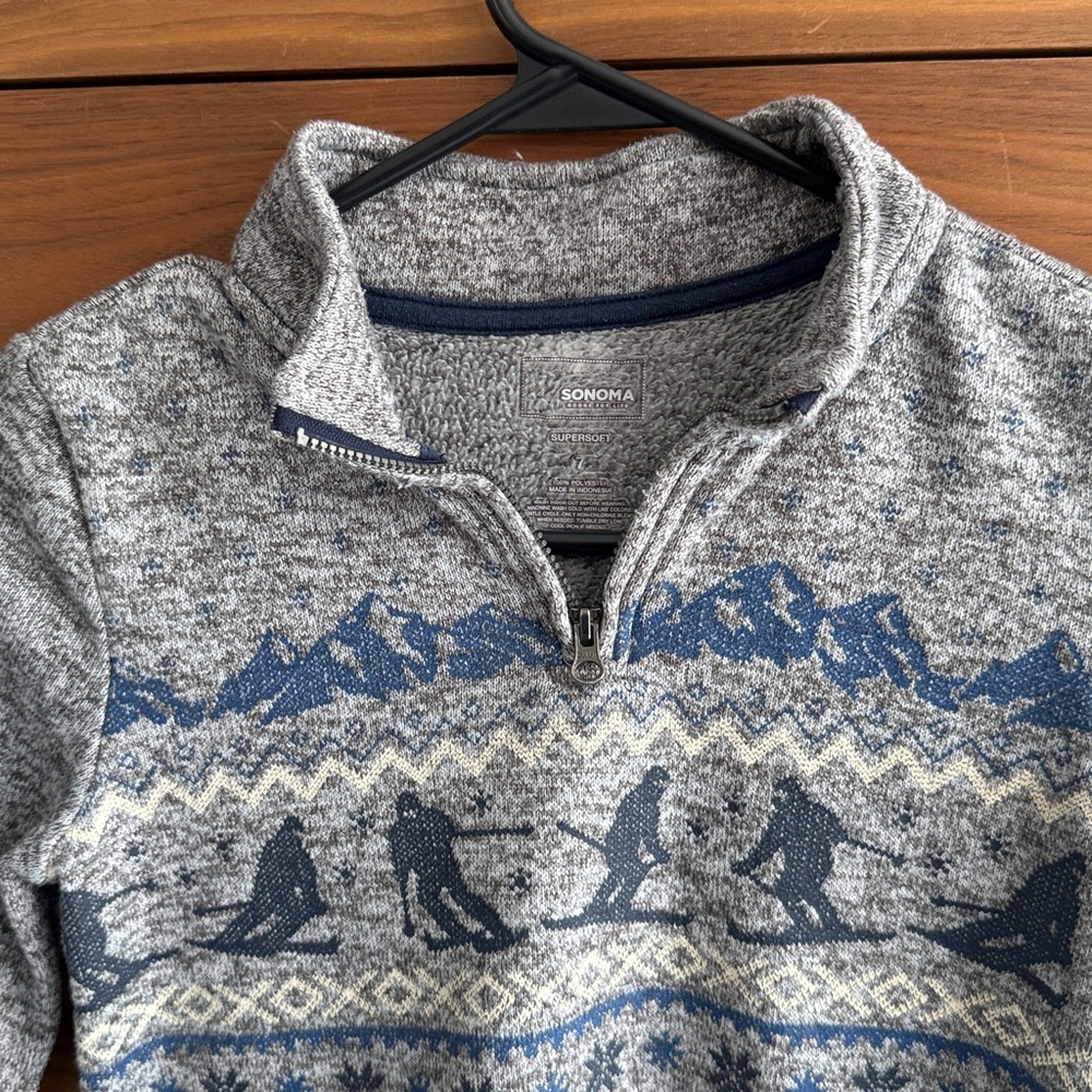 Sonoma Kids Zip-Up Sweater Size 7 Girl | Gray Blue Mountain Print - Picture 2 of 7